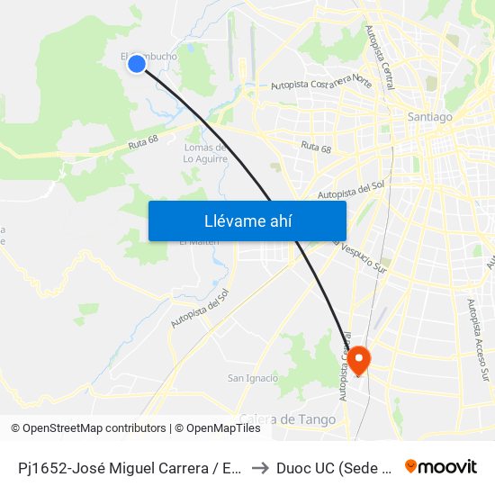 Pj1652-José Miguel Carrera / Esq. Cam. Bdo. O'Higgins to Duoc UC (Sede San Bernardo) map