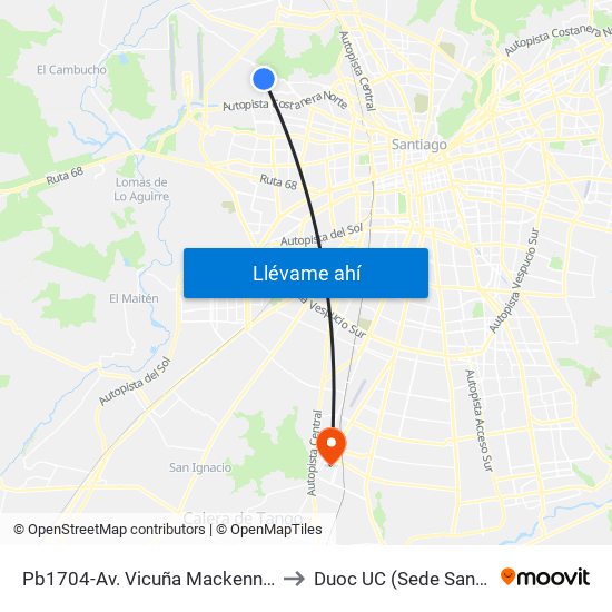 Pb1704-Av. Vicuña Mackenna / Esq. Brasil to Duoc UC (Sede San Bernardo) map