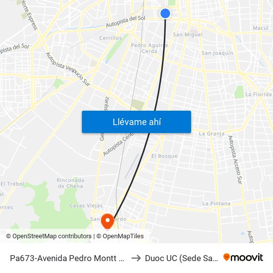 Pa673-Avenida Pedro Montt / Esq. Club Hípico to Duoc UC (Sede San Bernardo) map