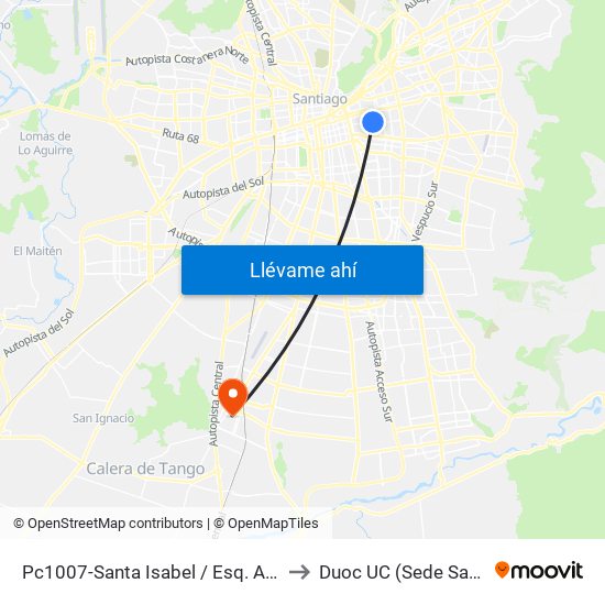 Pc1007-Santa Isabel / Esq. Av. J. Miguel Claro to Duoc UC (Sede San Bernardo) map