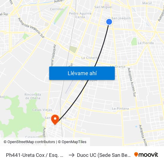 Ph441-Ureta Cox / Esq. Montreal to Duoc UC (Sede San Bernardo) map