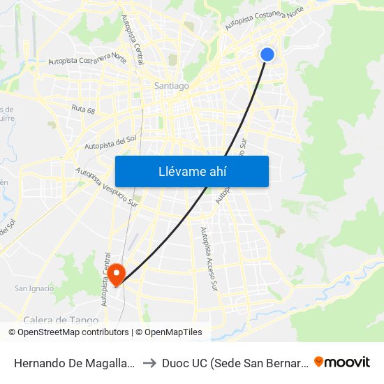 Hernando De Magallanes to Duoc UC (Sede San Bernardo) map