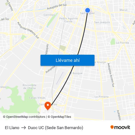 El Llano to Duoc UC (Sede San Bernardo) map