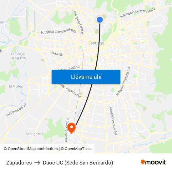 Zapadores to Duoc UC (Sede San Bernardo) map