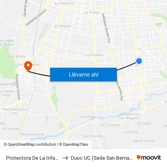 Protectora De La Infancia to Duoc UC (Sede San Bernardo) map
