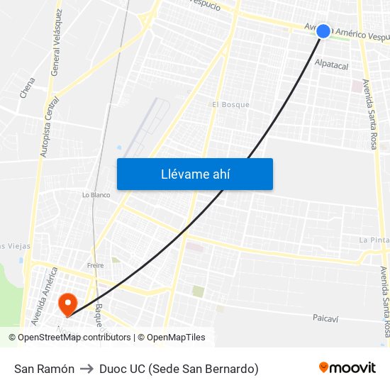 San Ramón to Duoc UC (Sede San Bernardo) map