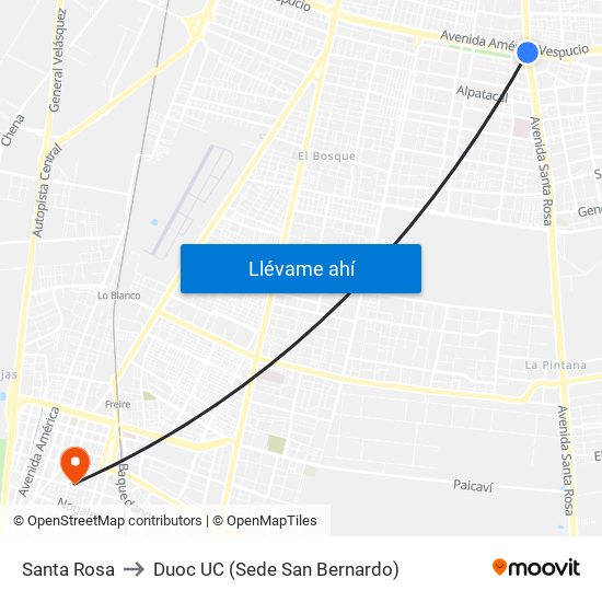Santa Rosa to Duoc UC (Sede San Bernardo) map