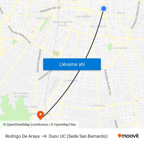 Rodrigo De Araya to Duoc UC (Sede San Bernardo) map