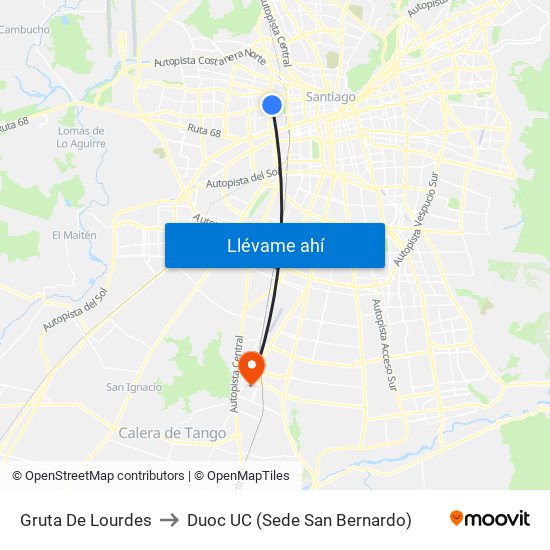 Gruta De Lourdes to Duoc UC (Sede San Bernardo) map