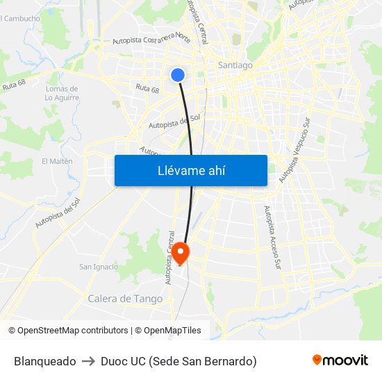 Blanqueado to Duoc UC (Sede San Bernardo) map