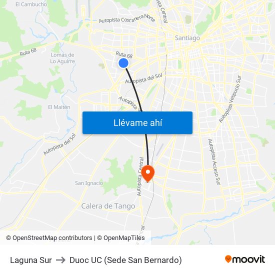 Laguna Sur to Duoc UC (Sede San Bernardo) map