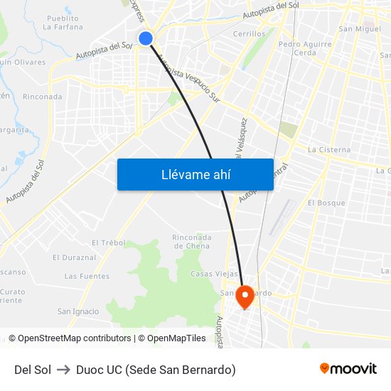 Del Sol to Duoc UC (Sede San Bernardo) map