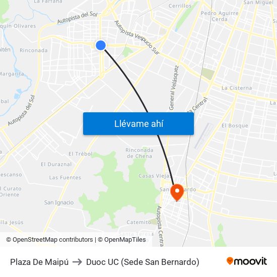Plaza De Maipú to Duoc UC (Sede San Bernardo) map