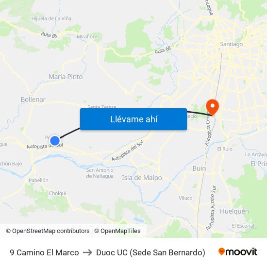 9 Camino El Marco to Duoc UC (Sede San Bernardo) map