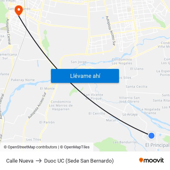 Calle Nueva to Duoc UC (Sede San Bernardo) map