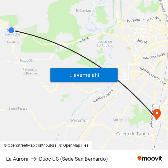 La Aurora to Duoc UC (Sede San Bernardo) map