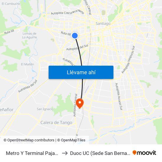 Metro Y Terminal Pajaritos to Duoc UC (Sede San Bernardo) map