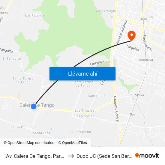 Av. Calera De Tango, Paradero 7 to Duoc UC (Sede San Bernardo) map