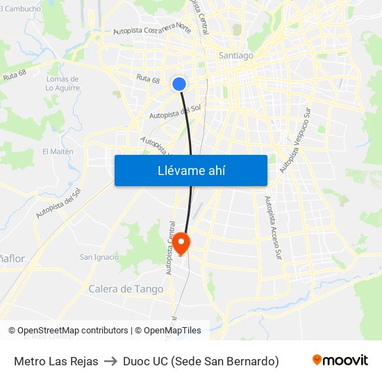 Metro Las Rejas to Duoc UC (Sede San Bernardo) map