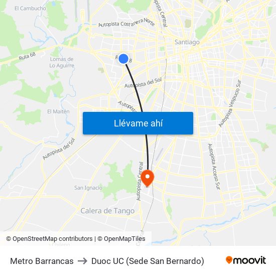 Metro Barrancas to Duoc UC (Sede San Bernardo) map