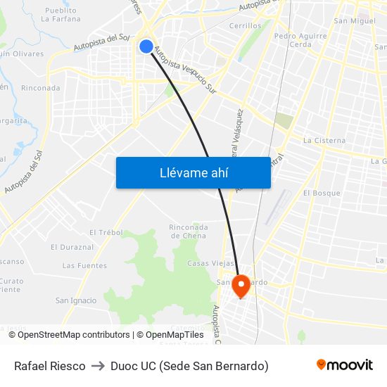 Rafael Riesco to Duoc UC (Sede San Bernardo) map