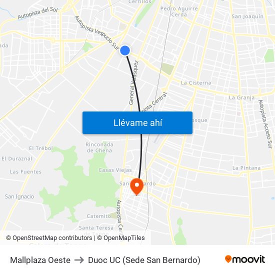 Mallplaza Oeste to Duoc UC (Sede San Bernardo) map