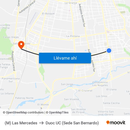 (M) Las Mercedes to Duoc UC (Sede San Bernardo) map