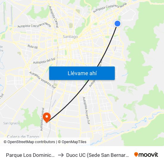 Parque Los Dominicos to Duoc UC (Sede San Bernardo) map