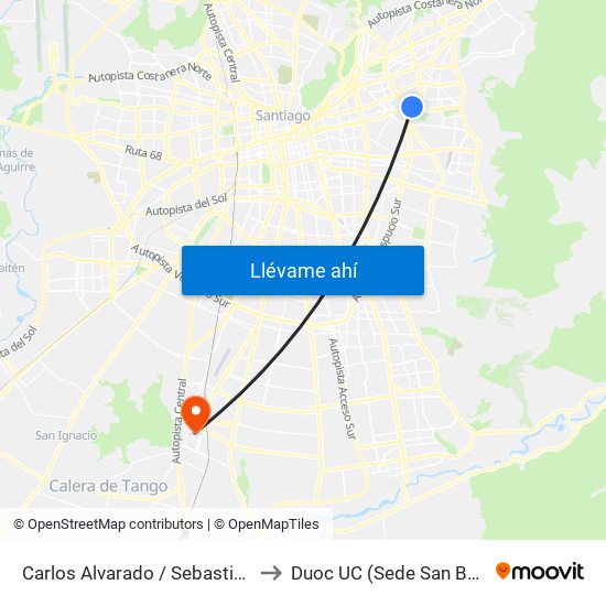 Carlos Alvarado / Sebastián Elcano to Duoc UC (Sede San Bernardo) map