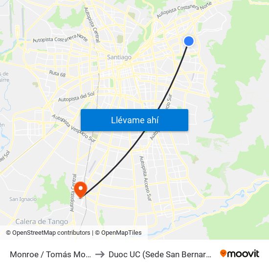 Monroe / Tomás Moro to Duoc UC (Sede San Bernardo) map