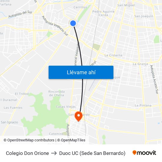 Colegio Don Orione to Duoc UC (Sede San Bernardo) map