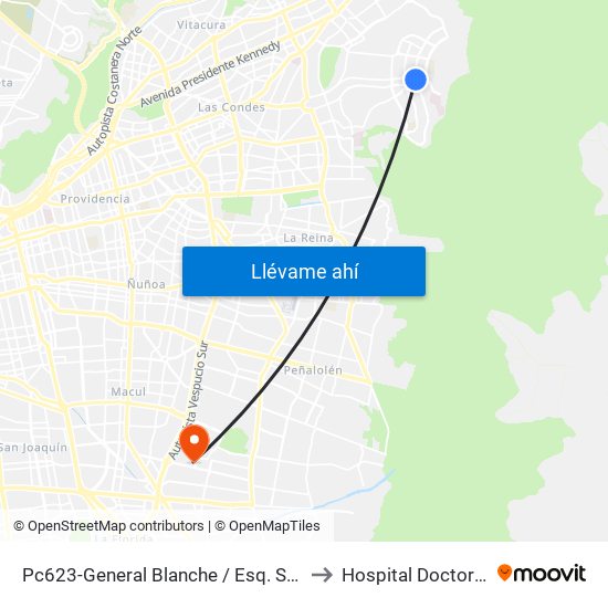 Pc623-General Blanche / Esq. Sn. C. De Apoquindo to Hospital Doctor Luis Tisné map