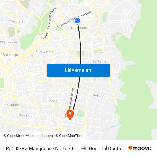 Pc103-Av. Manquehue Norte / Esq. Av. Pdte. Riesco to Hospital Doctor Luis Tisné map