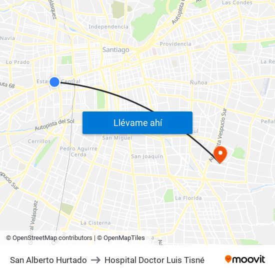 San Alberto Hurtado to Hospital Doctor Luis Tisné map