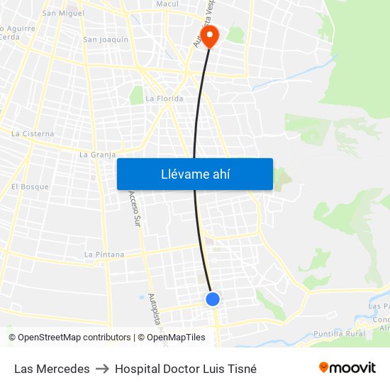 Las Mercedes to Hospital Doctor Luis Tisné map