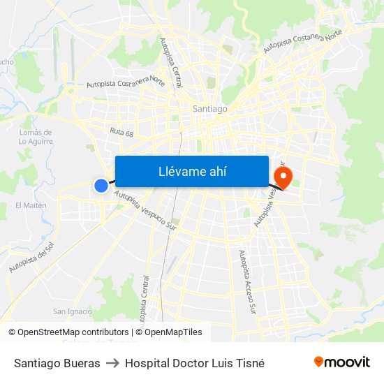 Santiago Bueras to Hospital Doctor Luis Tisné map