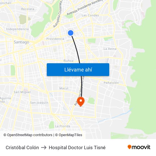 Cristóbal Colón to Hospital Doctor Luis Tisné map