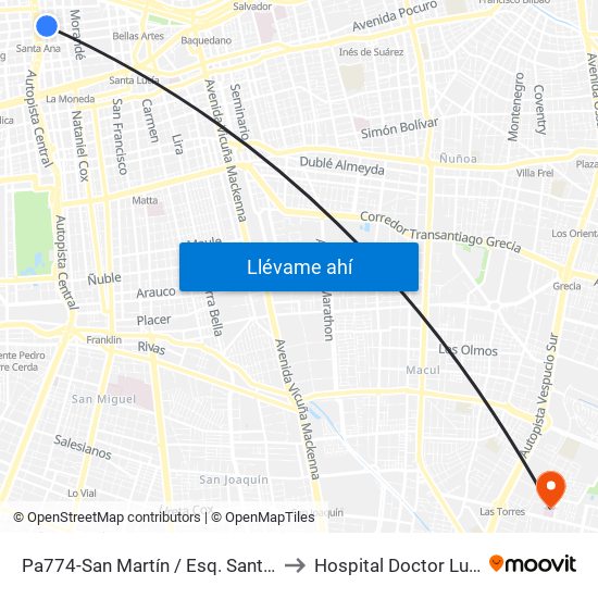 Pa774-San Martín / Esq. Santo Domingo to Hospital Doctor Luis Tisné map