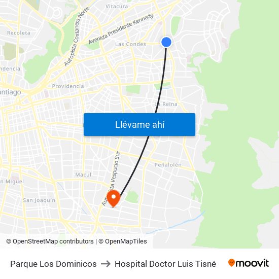 Parque Los Dominicos to Hospital Doctor Luis Tisné map