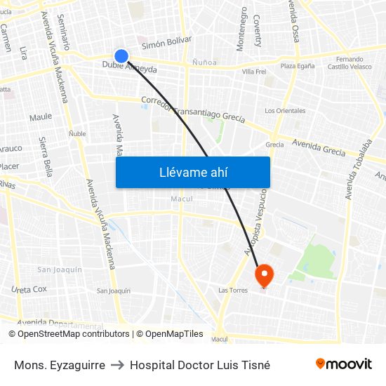 Mons. Eyzaguirre to Hospital Doctor Luis Tisné map