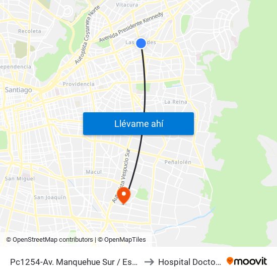 Pc1254-Av. Manquehue Sur / Esq. Avenida Apoquindo to Hospital Doctor Luis Tisné map