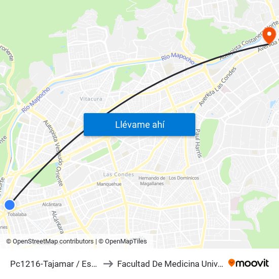 Pc1216-Tajamar / Esq. Avenida Vitacura to Facultad De Medicina Universidad Del Desarrollo map