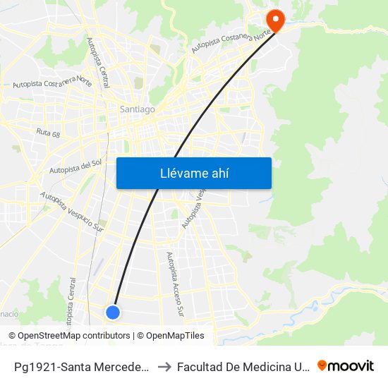 Pg1921-Santa Mercedes / Esq. Ernesto Riquelme to Facultad De Medicina Universidad Del Desarrollo map