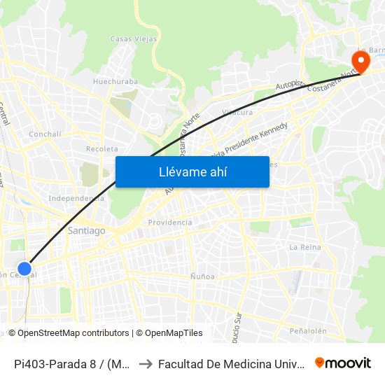 Pi403-Parada 8 / (M) Estación Central to Facultad De Medicina Universidad Del Desarrollo map
