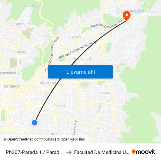 Ph207-Parada 1 / Paradero 1 Av.Vicuña Mackenna to Facultad De Medicina Universidad Del Desarrollo map