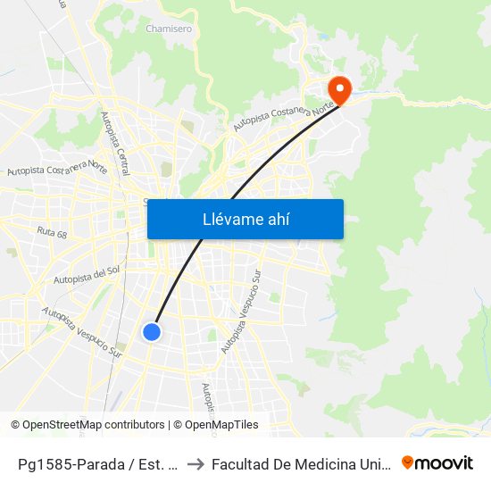 Pg1585-Parada / Est. Intermodal Lo Ovalle to Facultad De Medicina Universidad Del Desarrollo map