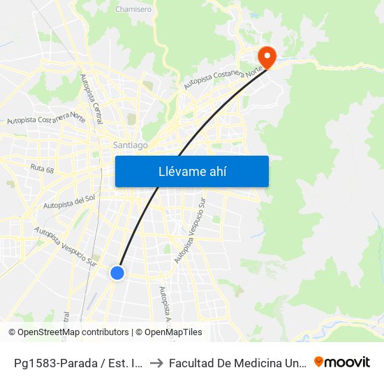 Pg1583-Parada / Est. Intermodal La Cisterna to Facultad De Medicina Universidad Del Desarrollo map