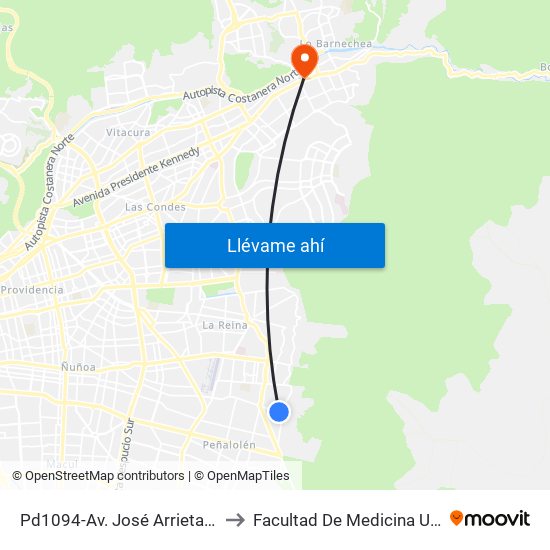 Pd1094-Av. José Arrieta / Esq. Pasaje José Arrieta to Facultad De Medicina Universidad Del Desarrollo map