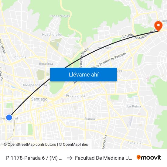 Pi1178-Parada 6 / (M) Universidad De Santiago to Facultad De Medicina Universidad Del Desarrollo map