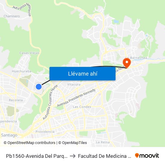 Pb1560-Avenida Del Parque / Esq. Avenida Del Cóndor to Facultad De Medicina Universidad Del Desarrollo map